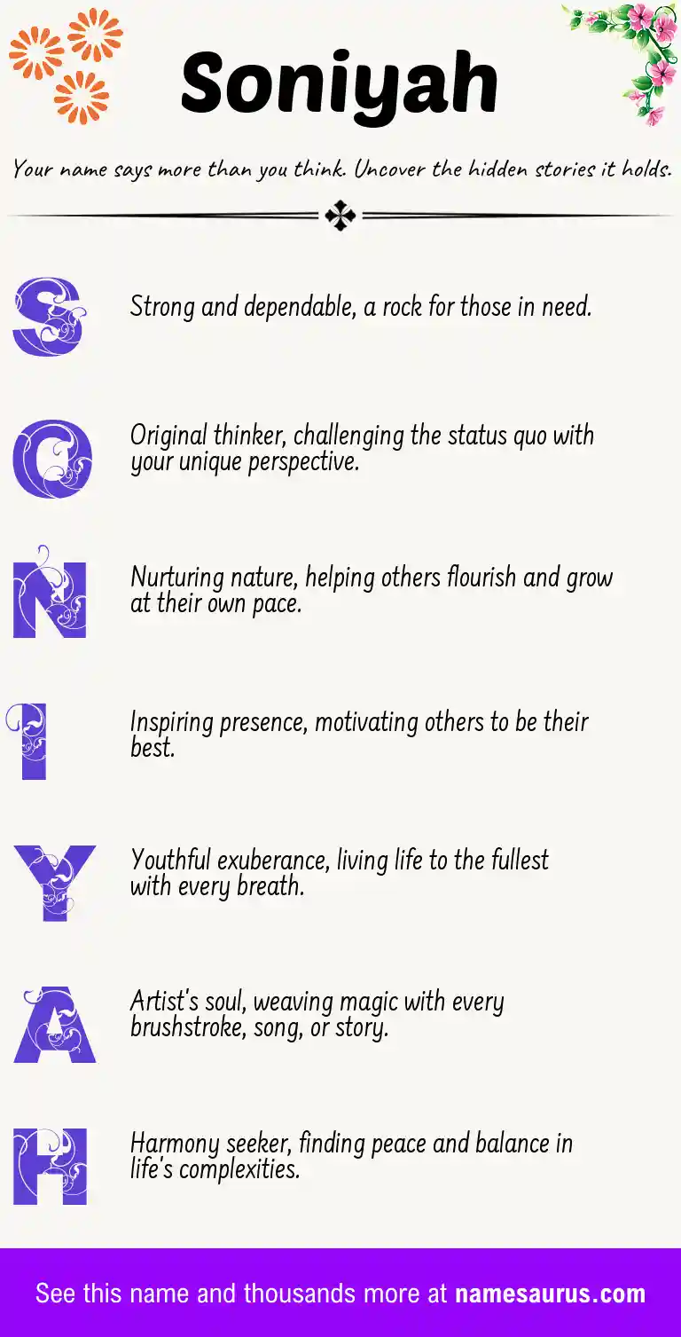 Acrostic poem about Soniyah.