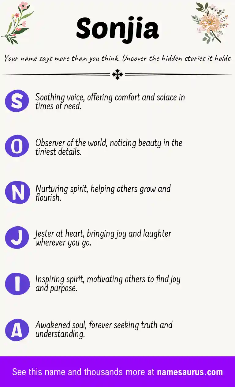Acrostic poem about Sonjia.