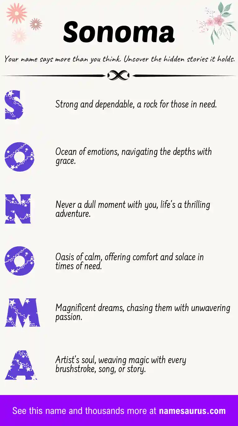 Acrostic poem about Sonoma.