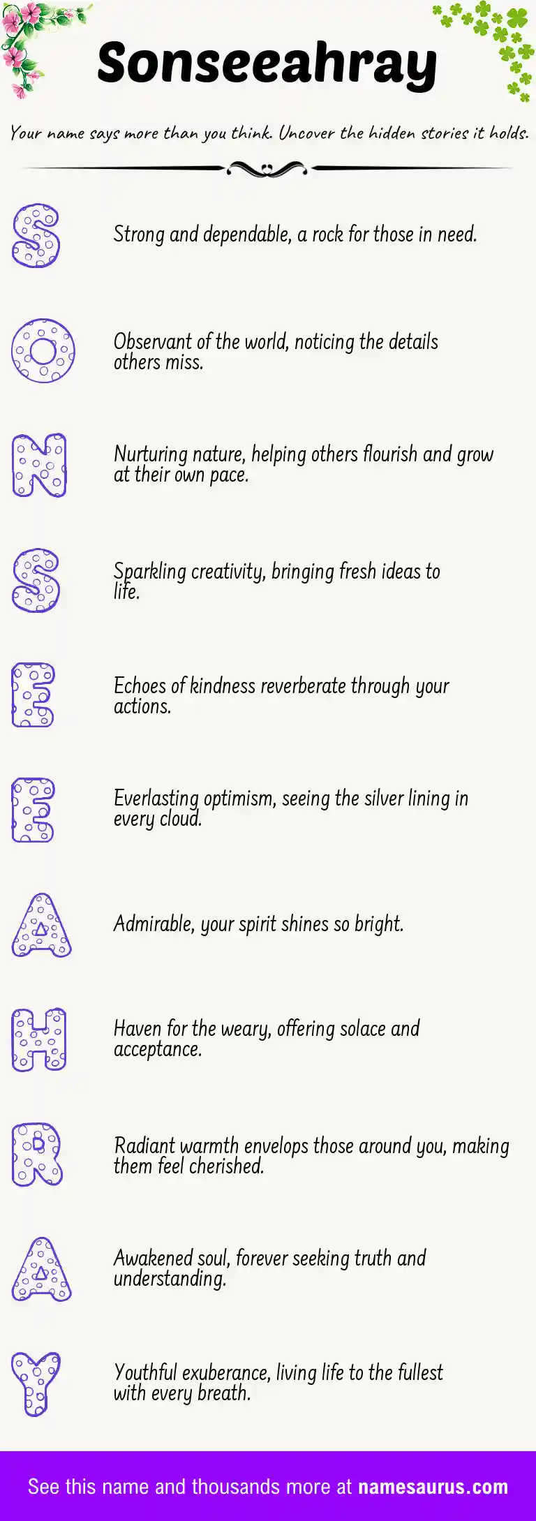 Acrostic poem about Sonseeahray.