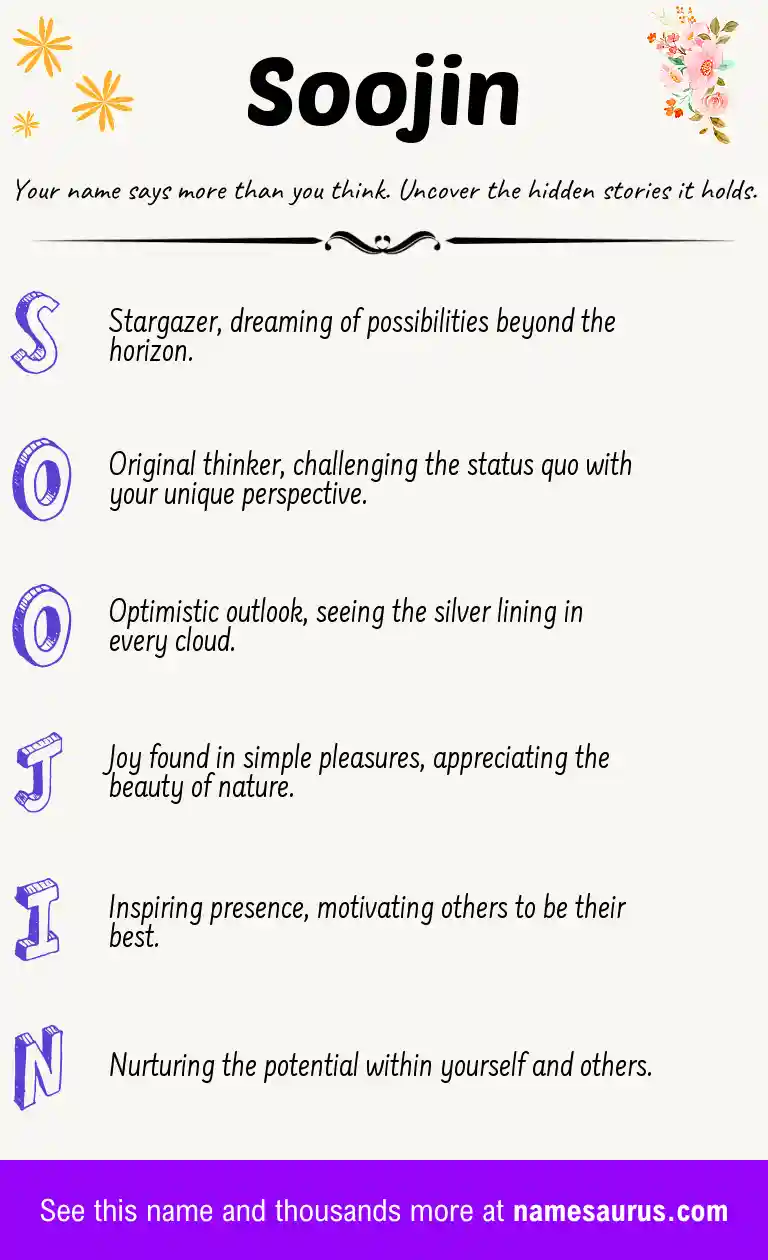 Acrostic poem about Soojin.
