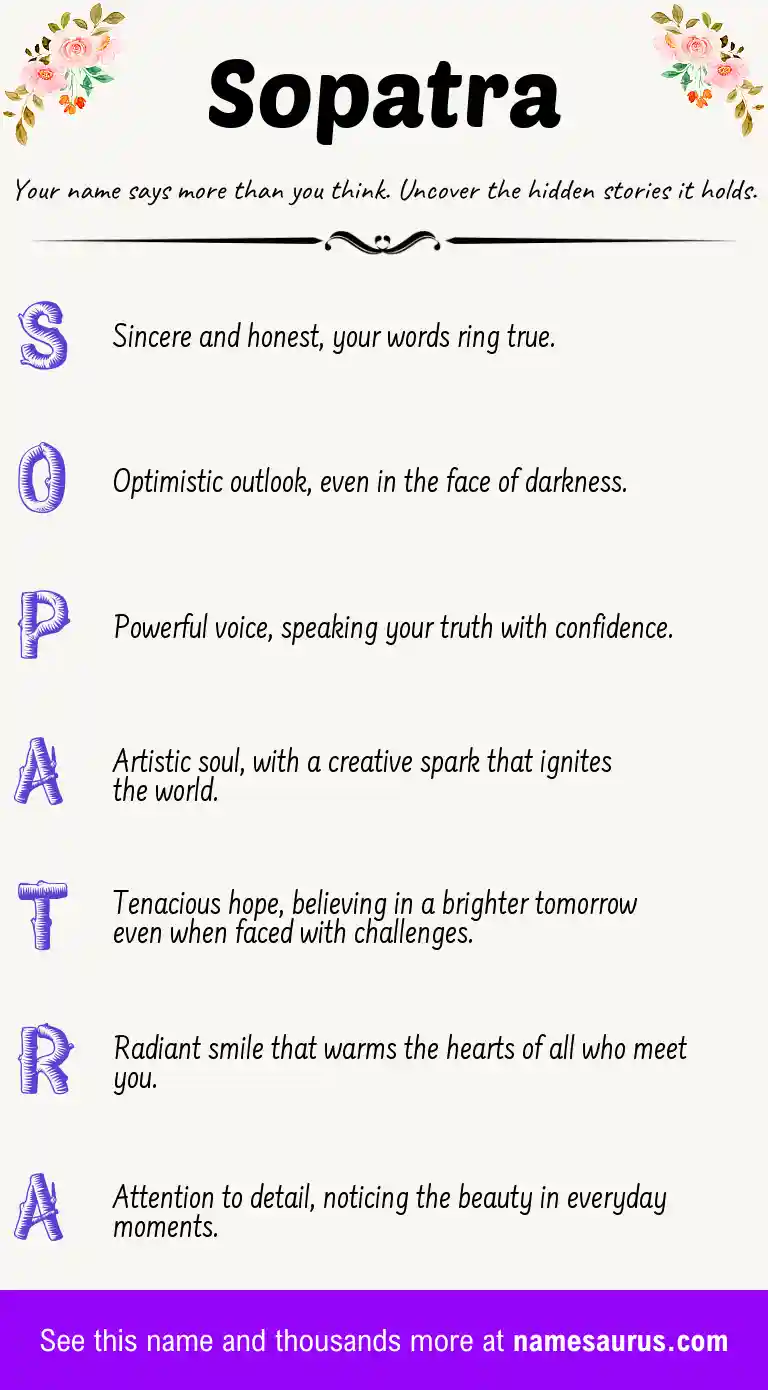 Acrostic poem about Sopatra.