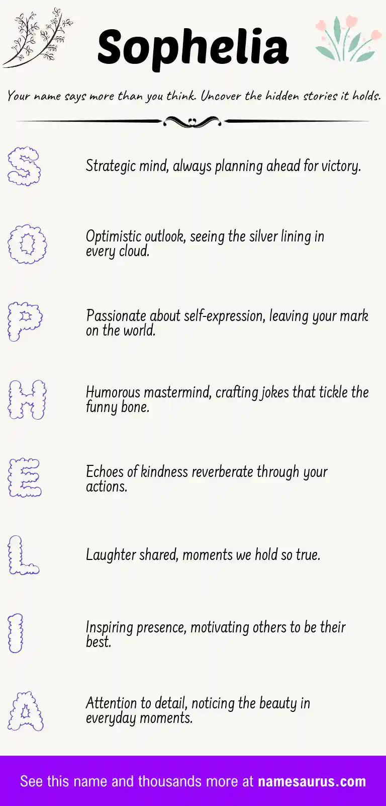 Acrostic poem about Sophelia.