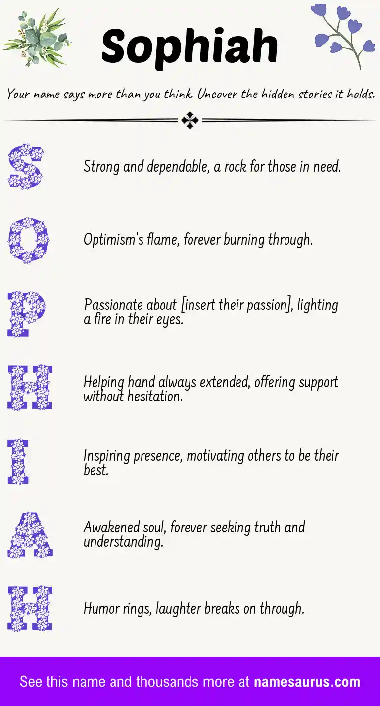 Acrostic poem about Sophiah.