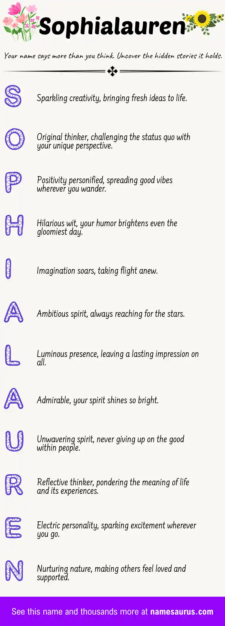 Acrostic poem about Sophialauren.