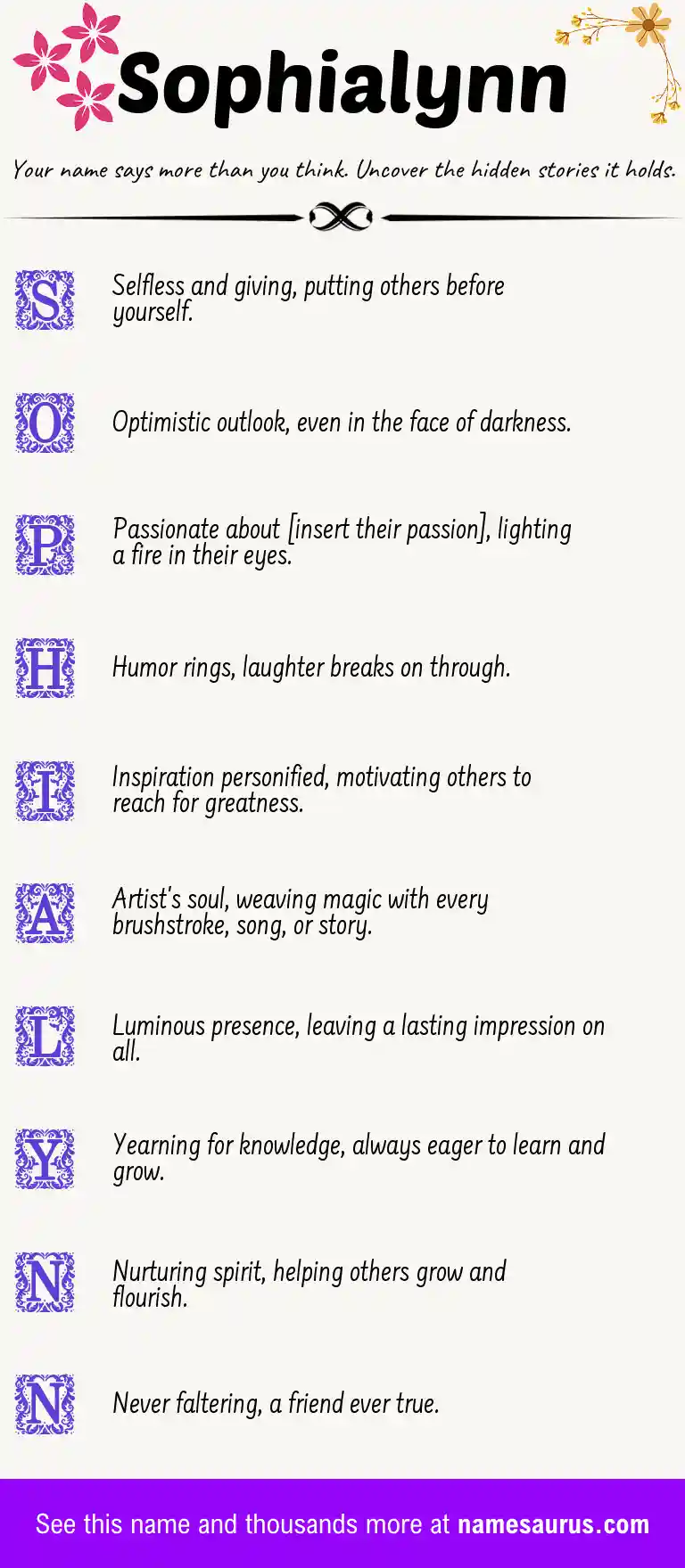 Acrostic poem about Sophialynn.