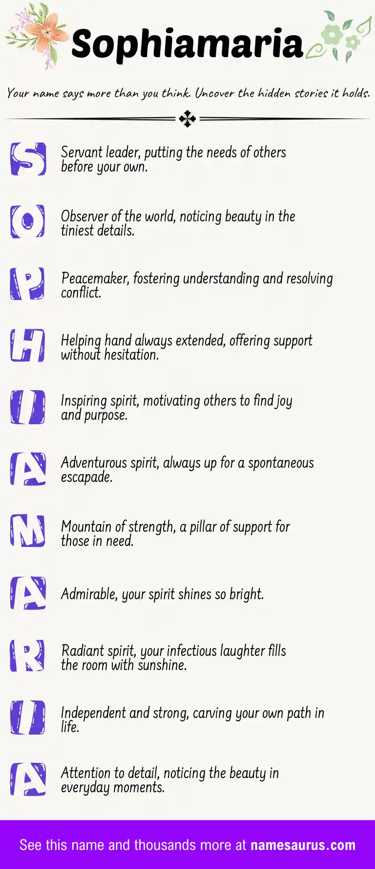 Acrostic poem about Sophiamaria.