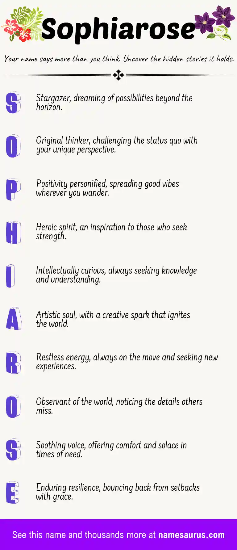 Acrostic poem about Sophiarose.