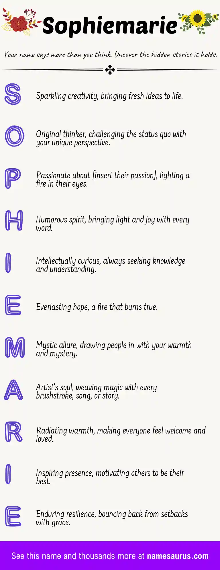 Acrostic poem about Sophiemarie.