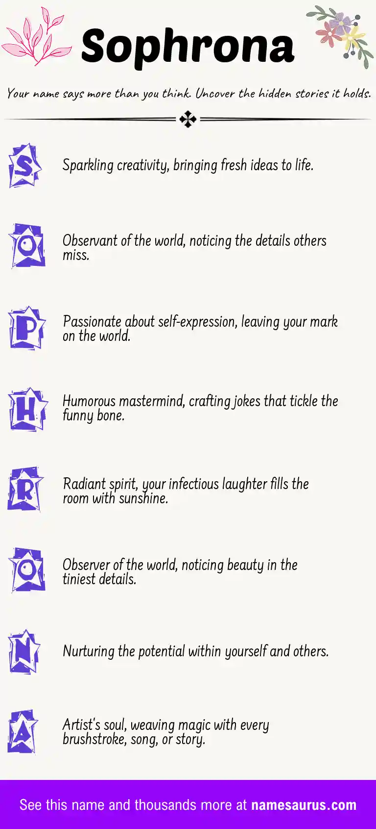 Acrostic poem about Sophrona.
