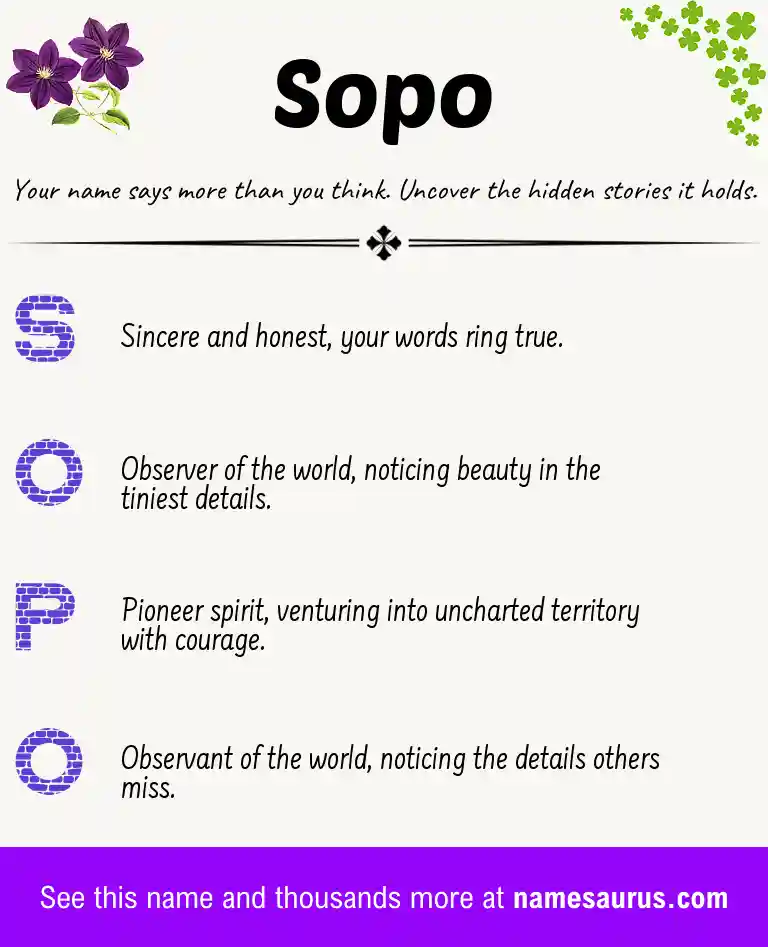 Acrostic poem about Sopo.