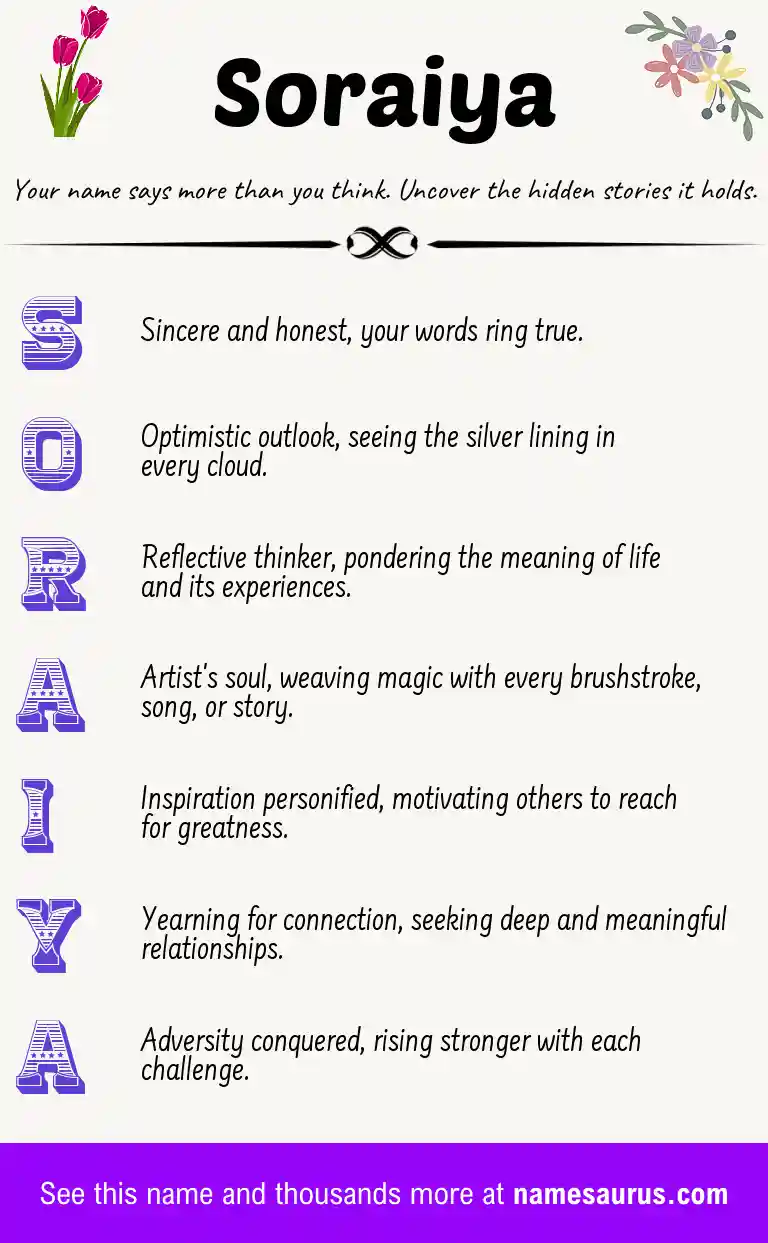 Acrostic poem about Soraiya.