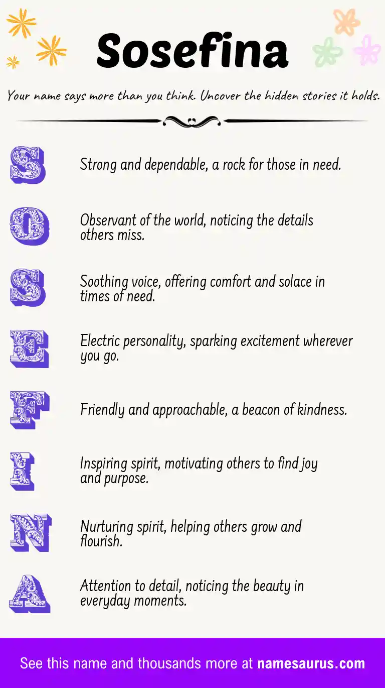 Acrostic poem about Sosefina.