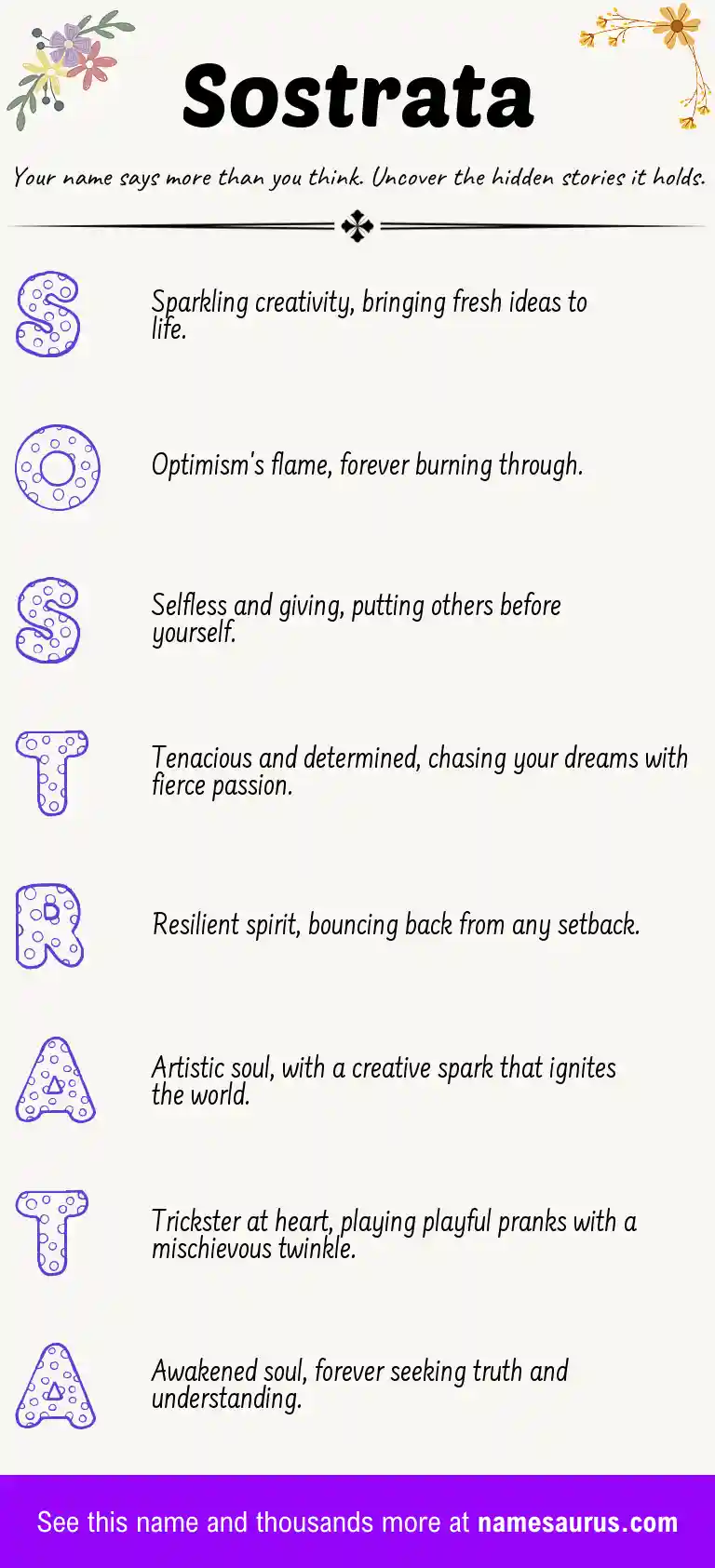 Acrostic poem about Sostrata.