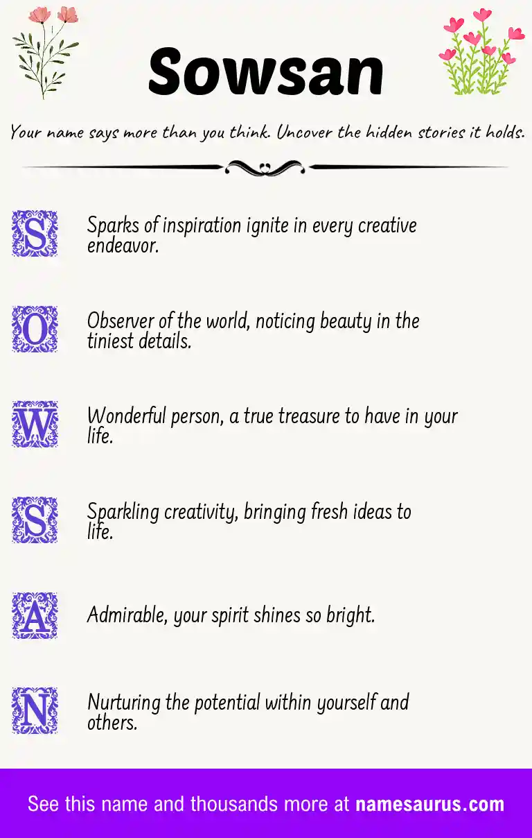 Acrostic poem about Sowsan.