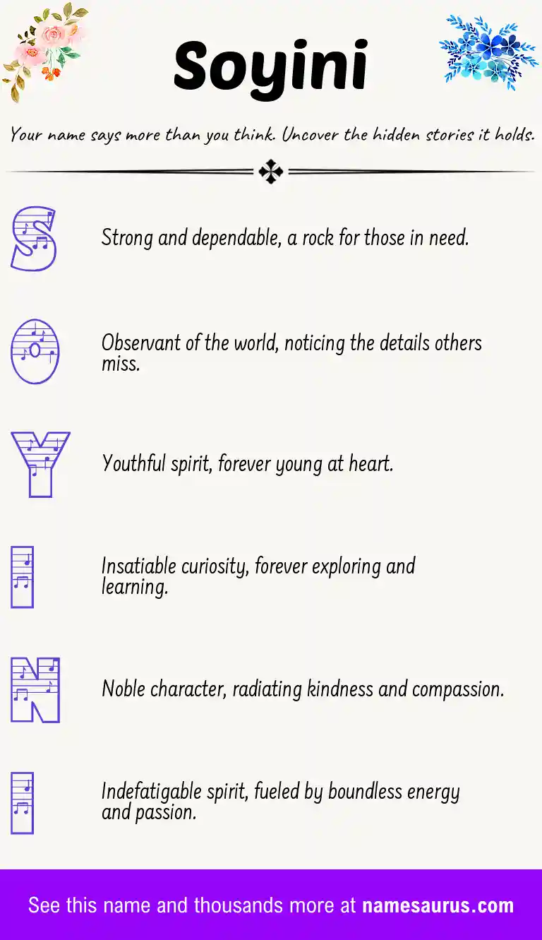 Acrostic poem about Soyini.