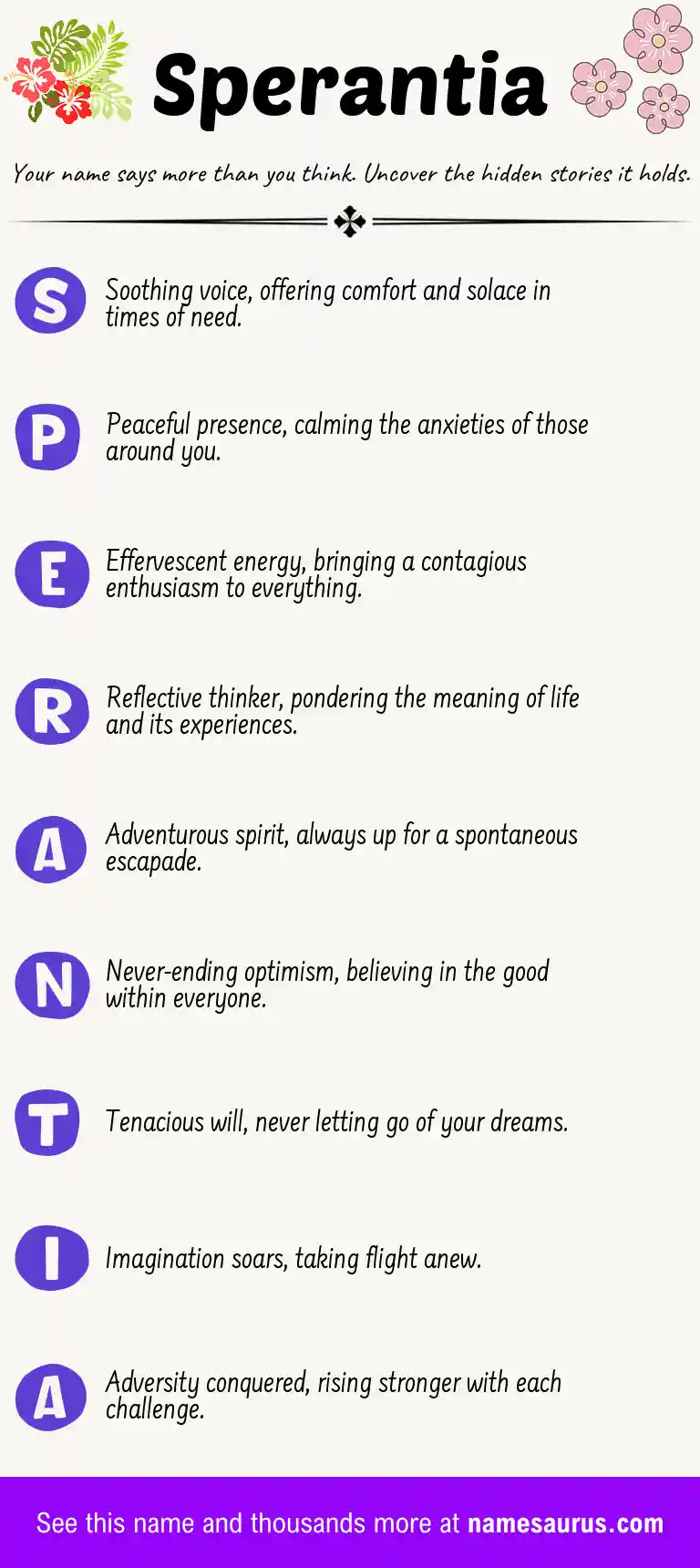 Acrostic poem about Sperantia.