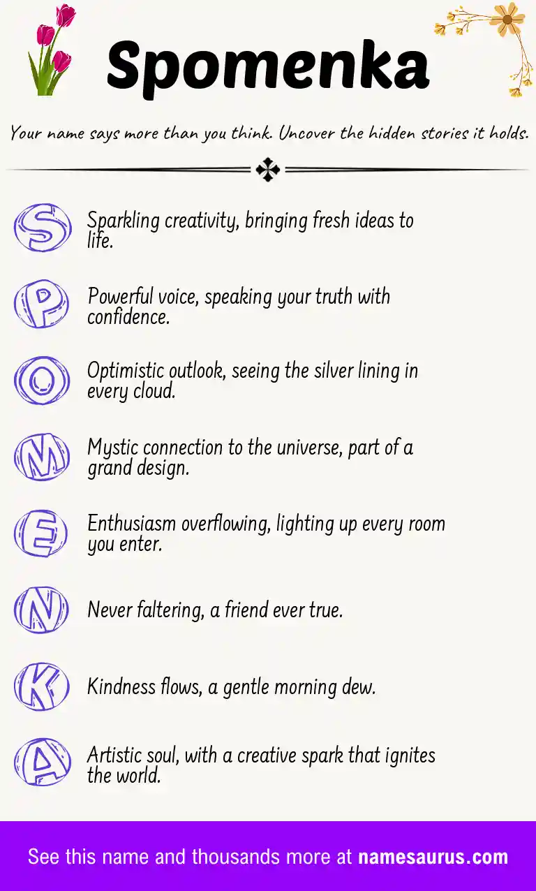 Acrostic poem about Spomenka.