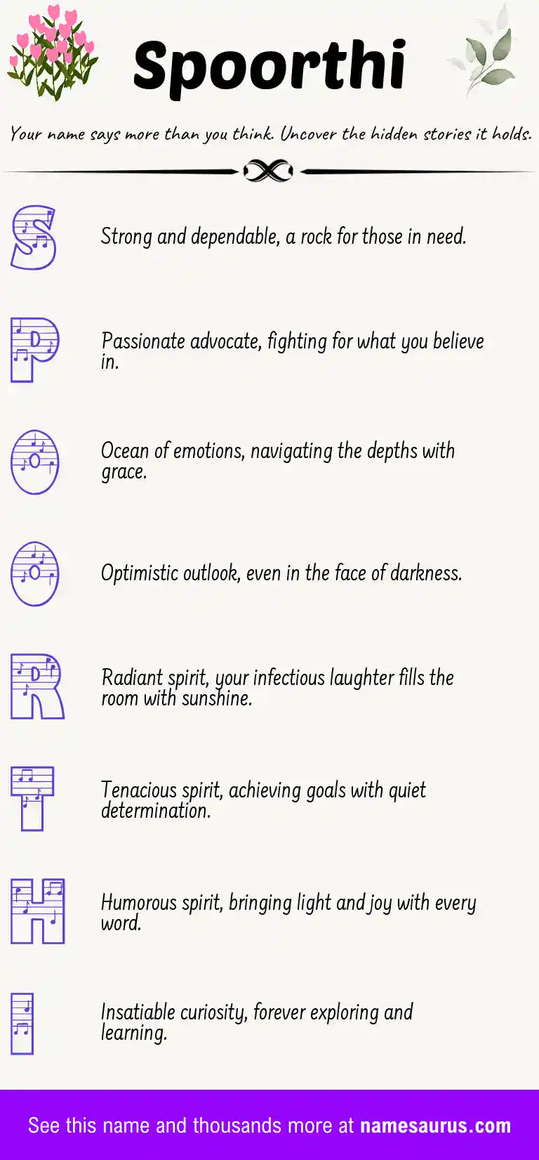 Acrostic poem about Spoorthi.