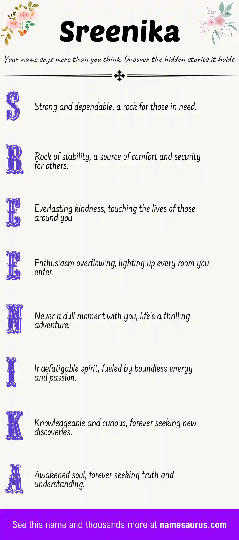 Acrostic poem about Sreenika.
