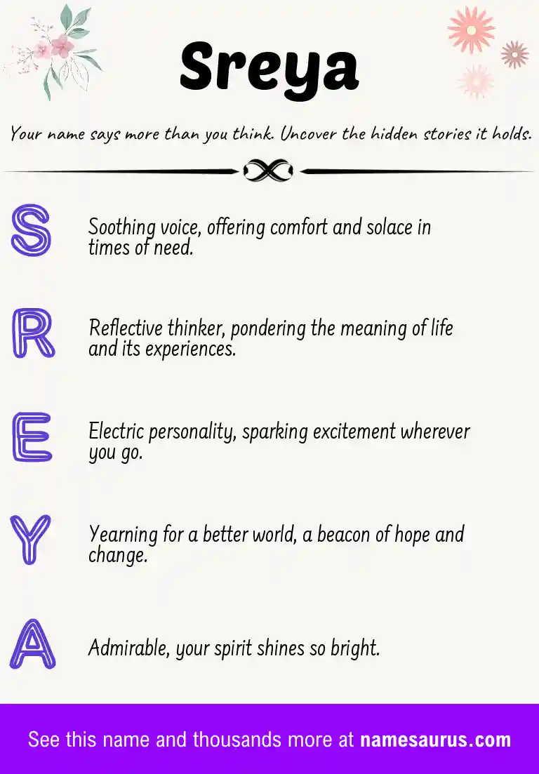 Acrostic poem about Sreya.