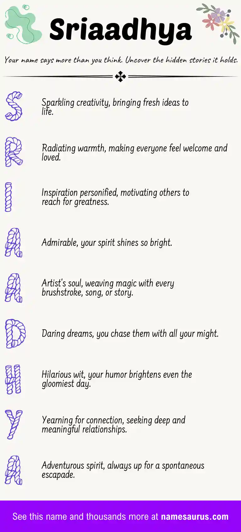 Acrostic poem about Sriaadhya.