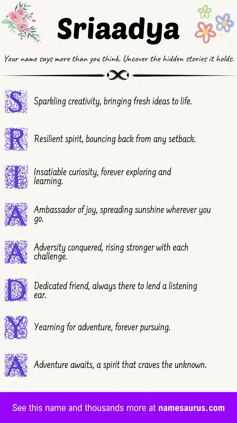 Acrostic poem about Sriaadya.