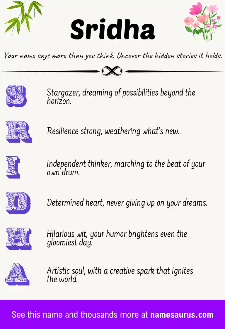 Acrostic poem about Sridha.