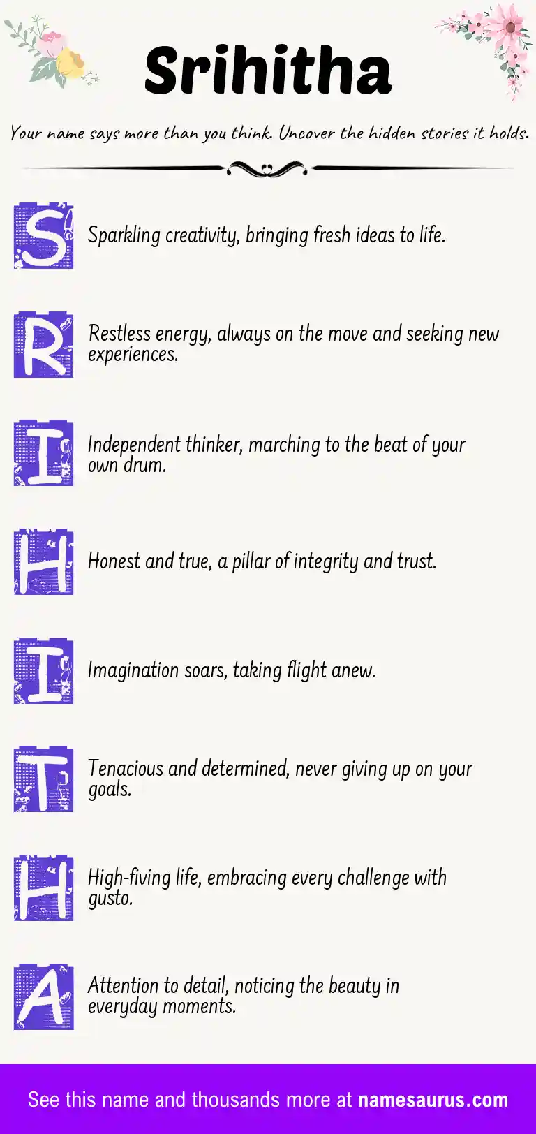 Acrostic poem about Srihitha.