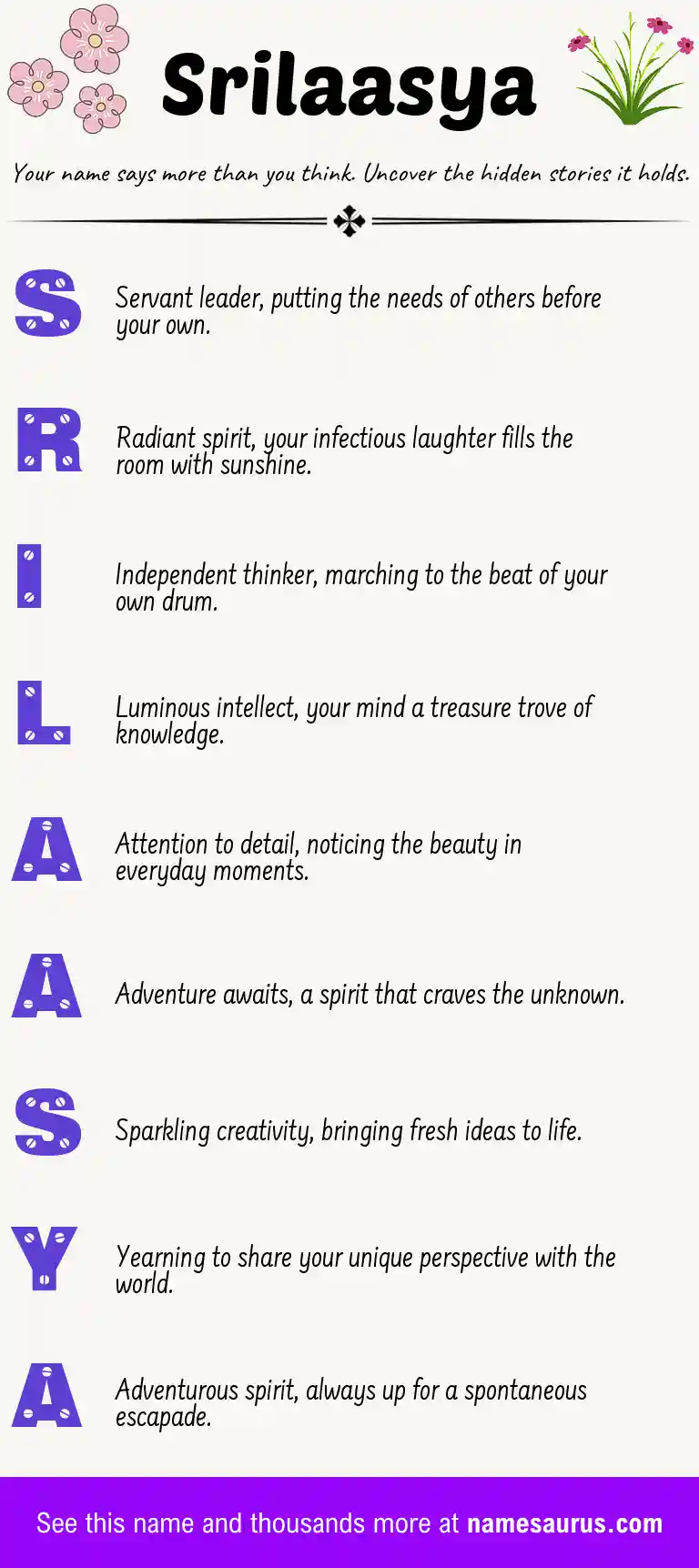 Acrostic poem about Srilaasya.