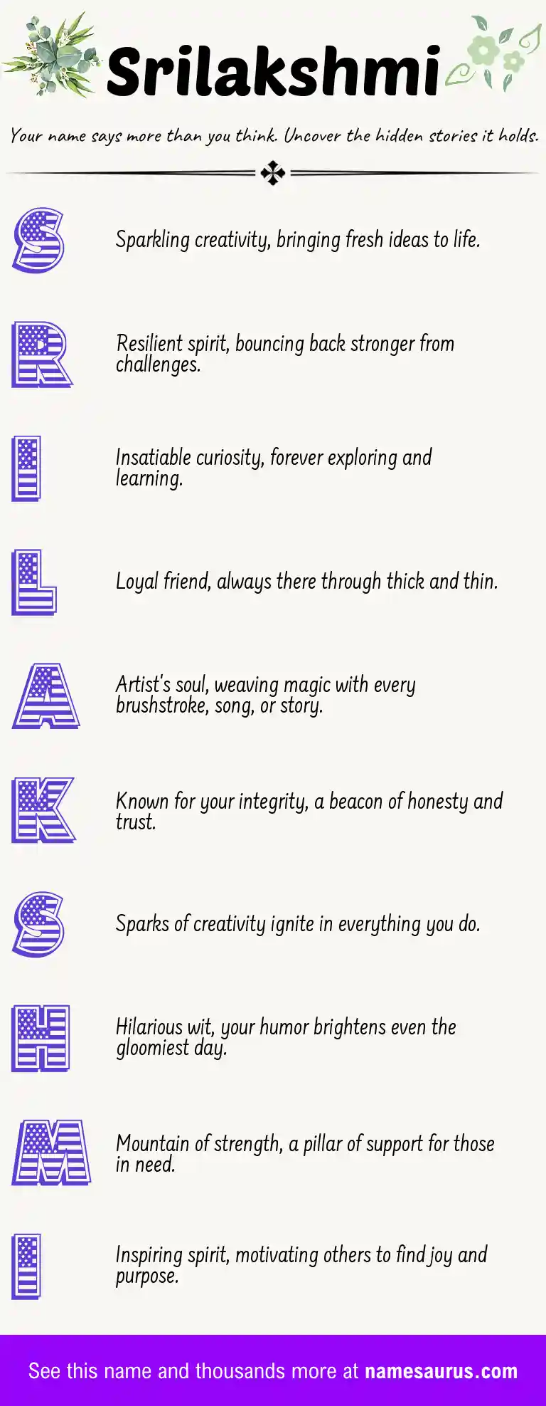 Acrostic poem about Srilakshmi.