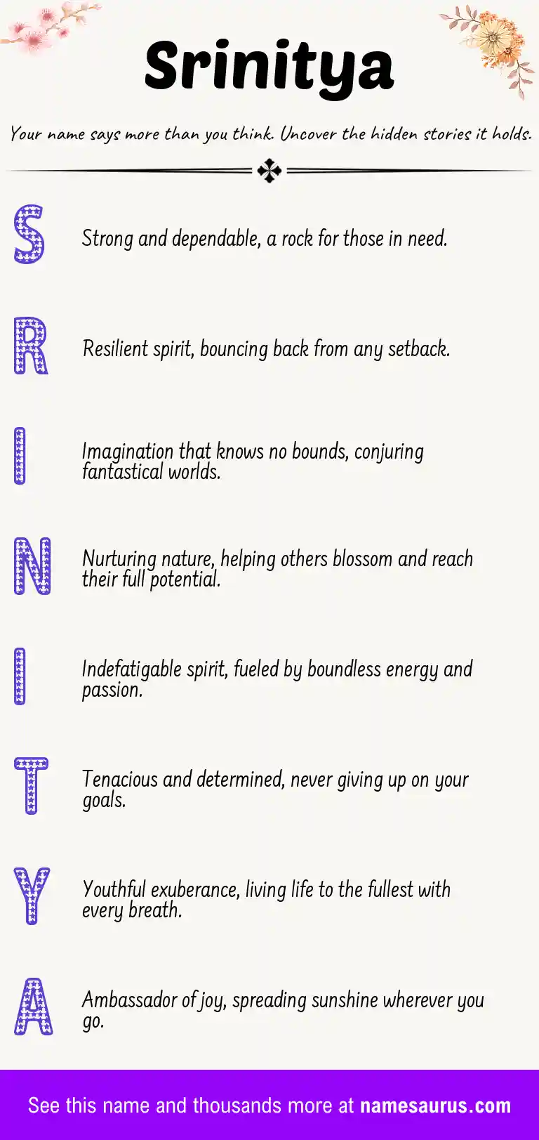 Acrostic poem about Srinitya.