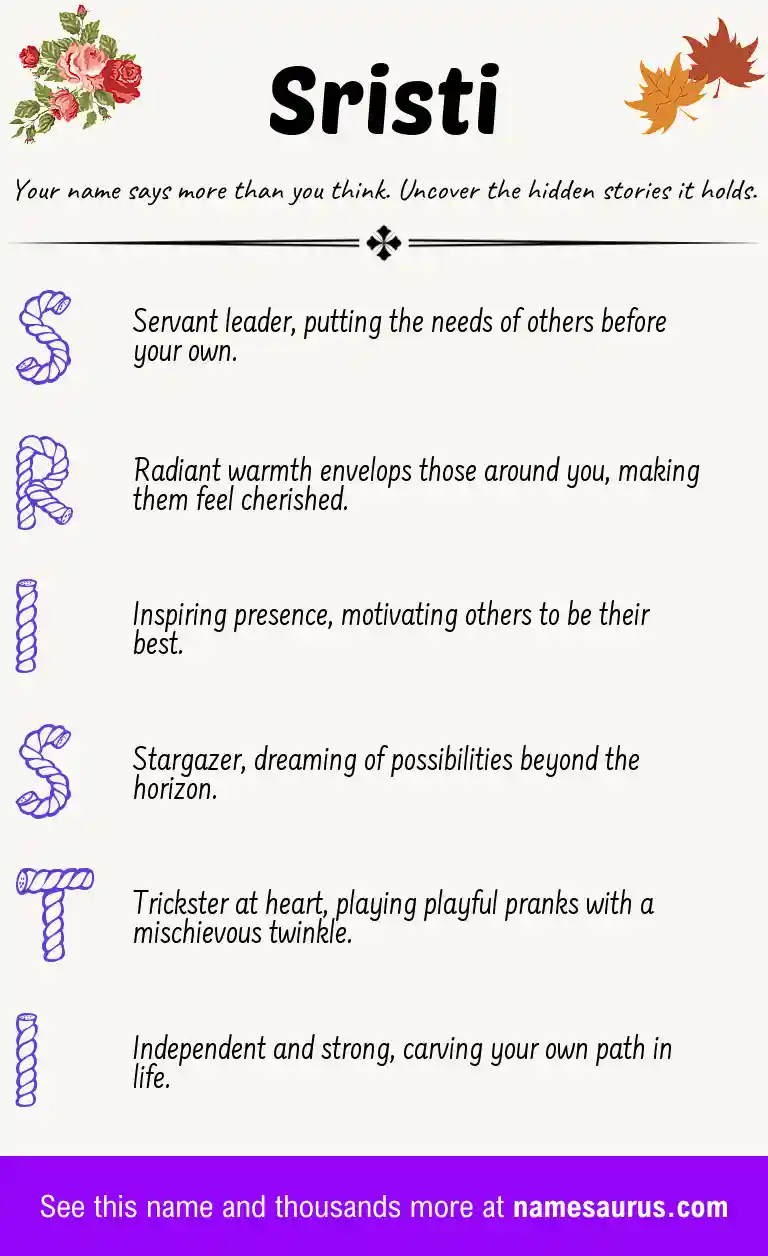 Acrostic poem about Sristi.