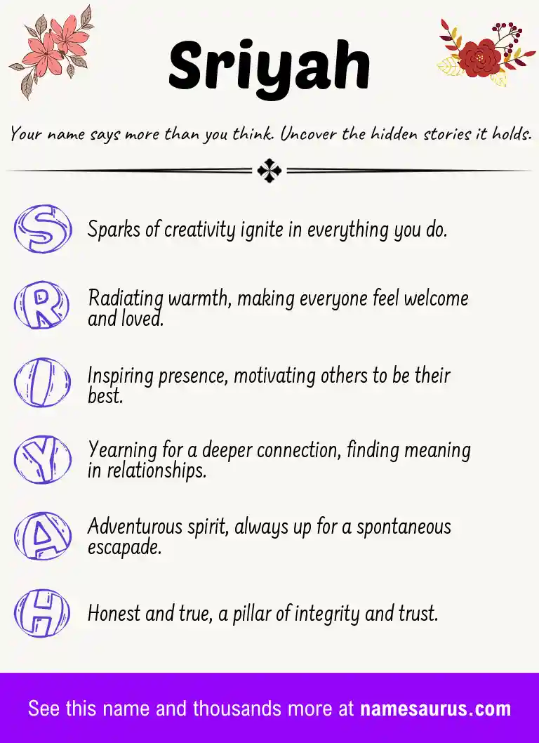 Acrostic poem about Sriyah.