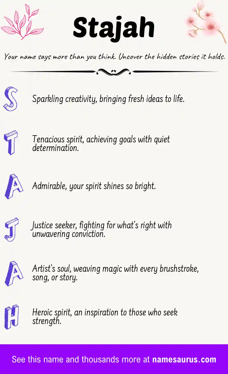 Acrostic poem about Stajah.