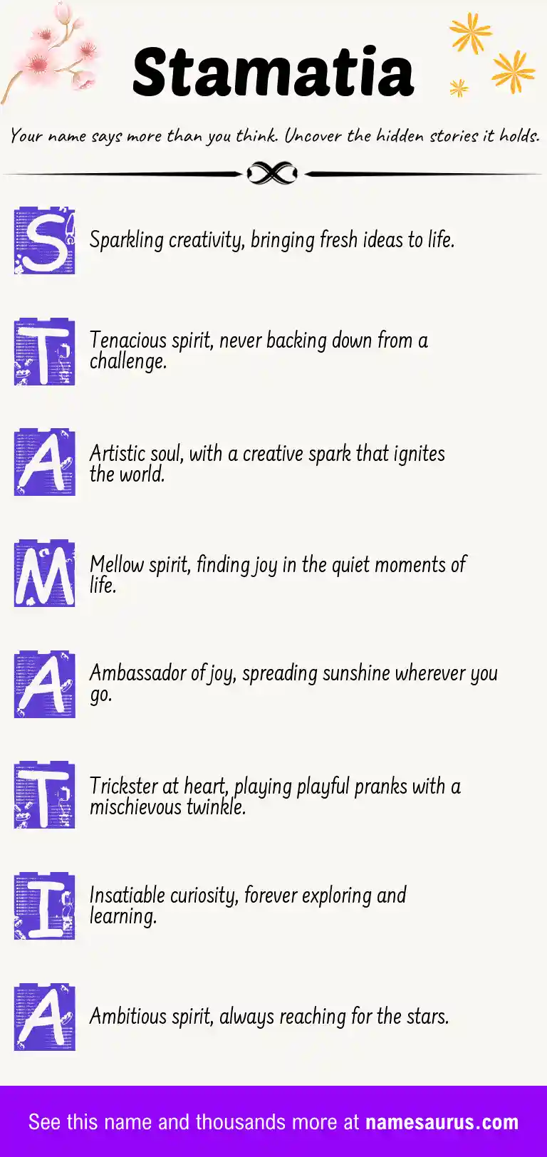 Acrostic poem about Stamatia.