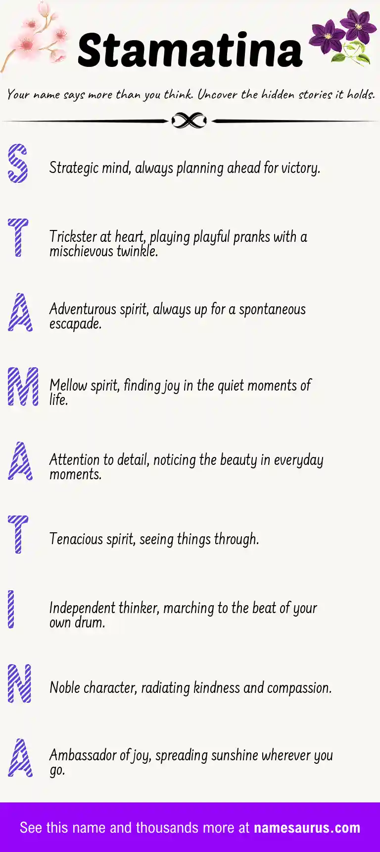 Acrostic poem about Stamatina.