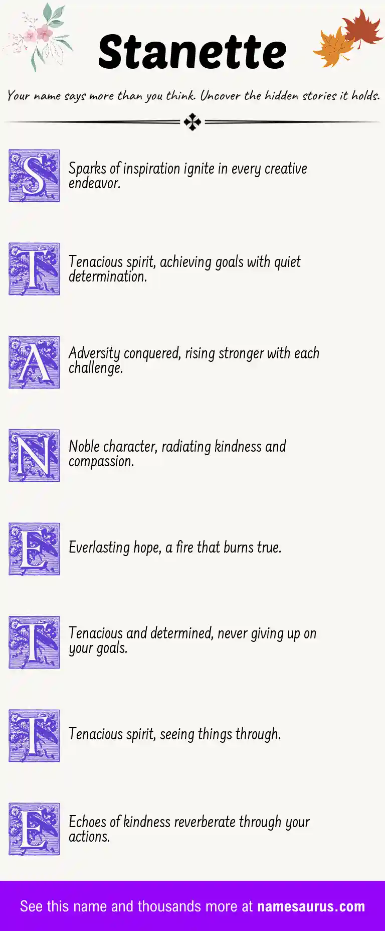 Acrostic poem about Stanette.
