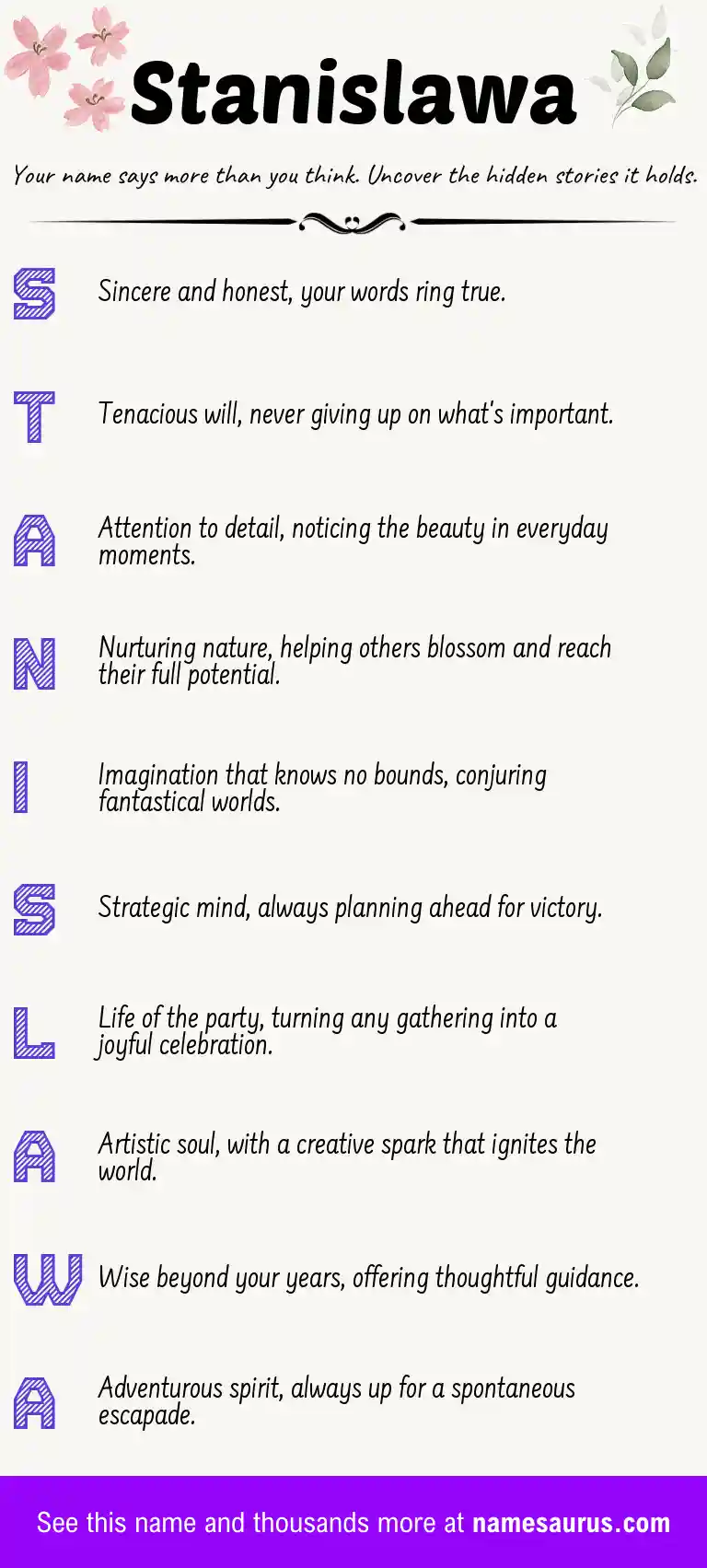 Acrostic poem about Stanislawa.