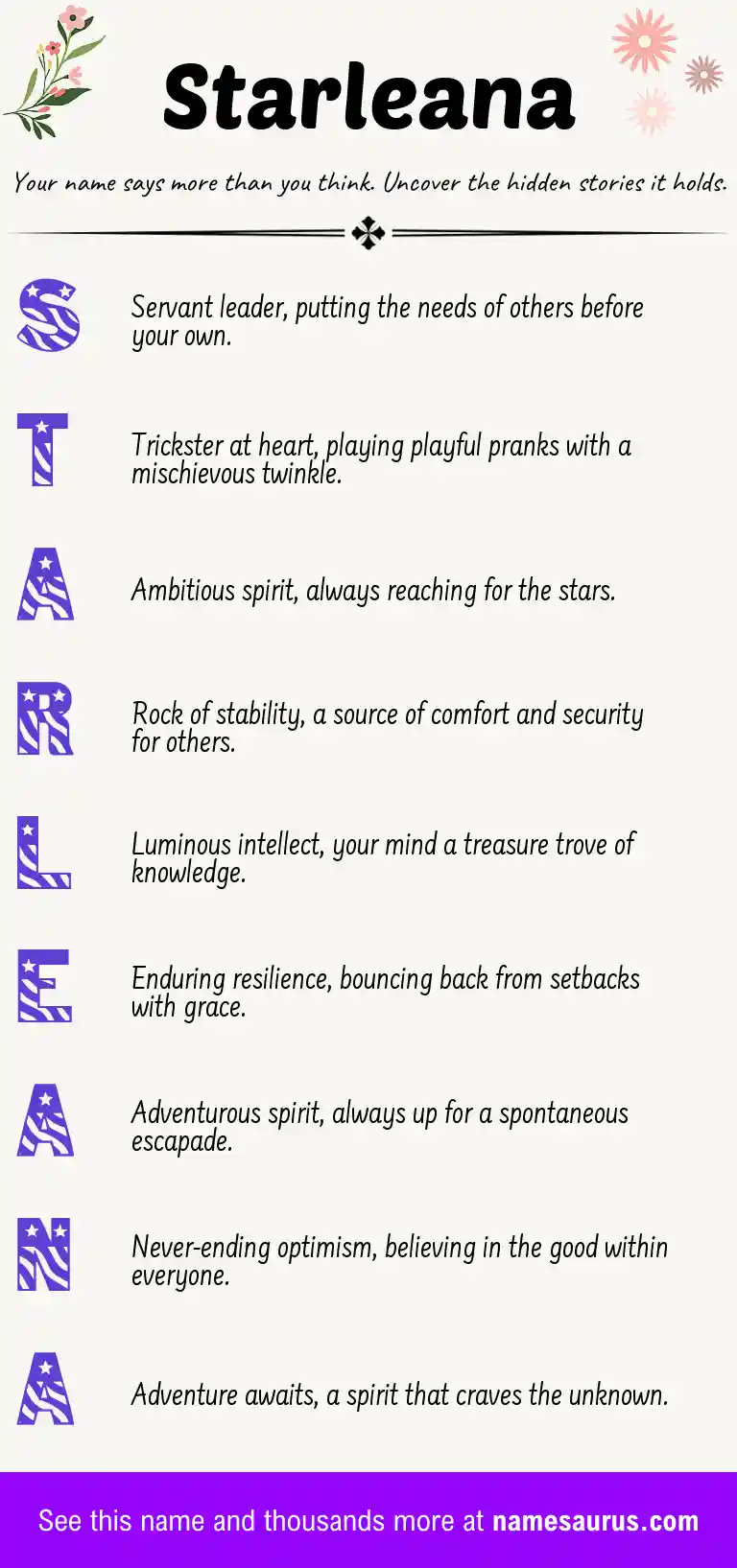 Acrostic poem about Starleana.