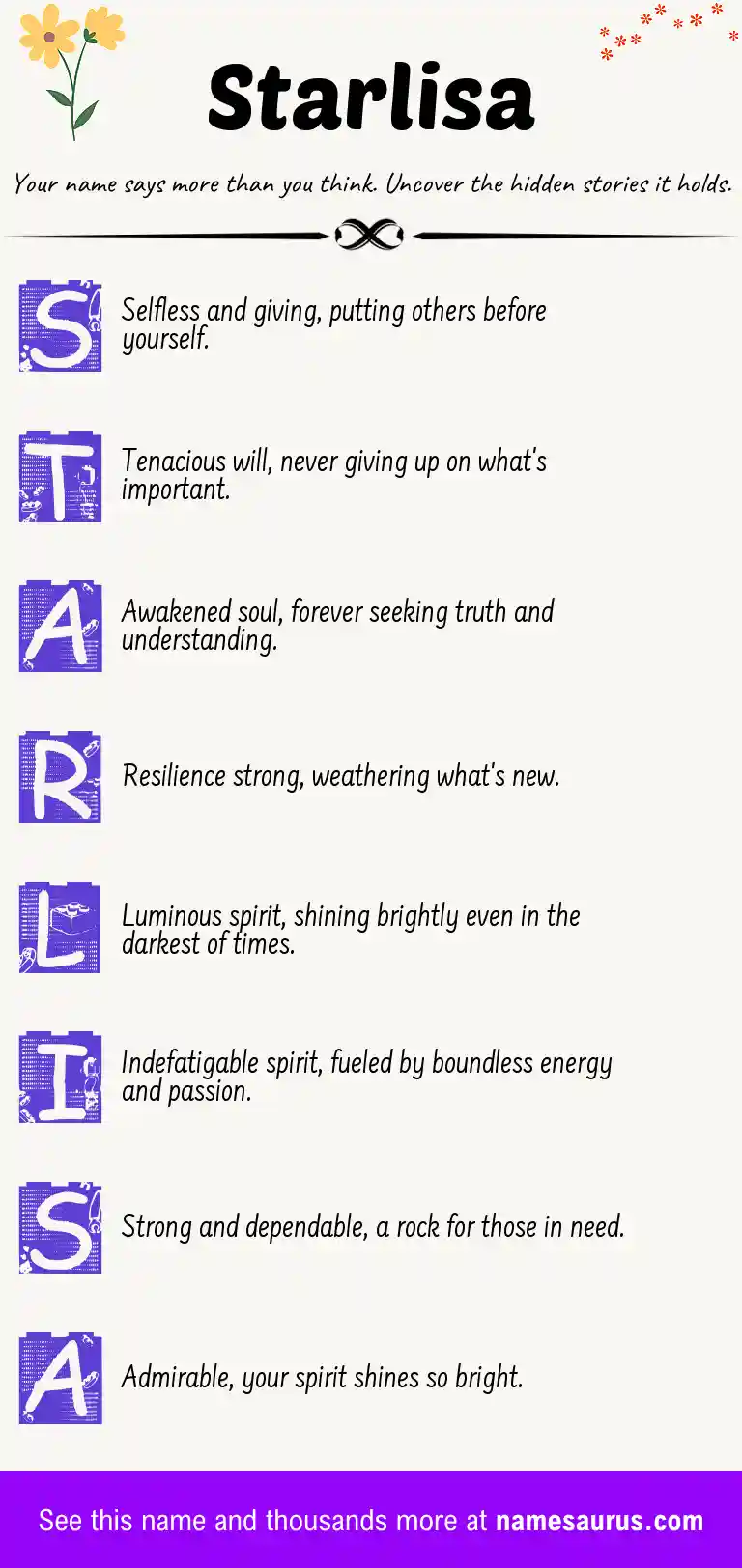 Acrostic poem about Starlisa.