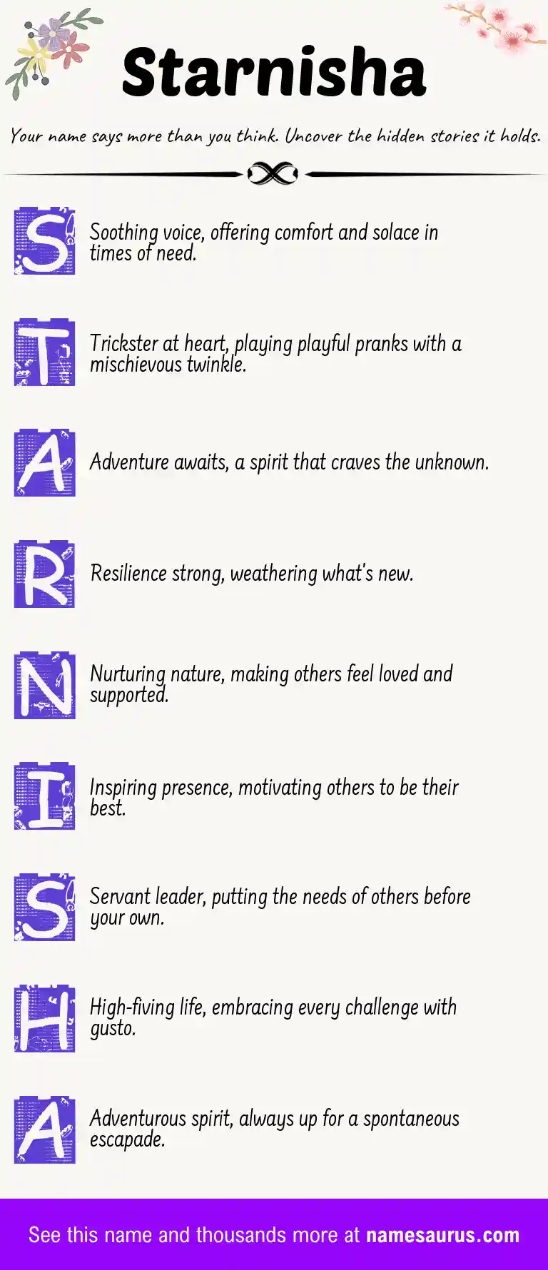 Acrostic poem about Starnisha.