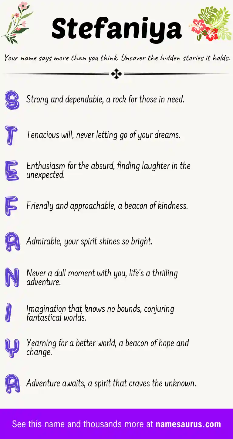Acrostic poem about Stefaniya.