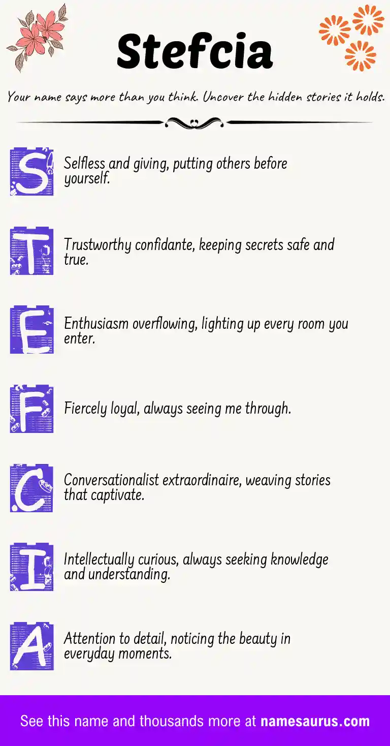 Acrostic poem about Stefcia.
