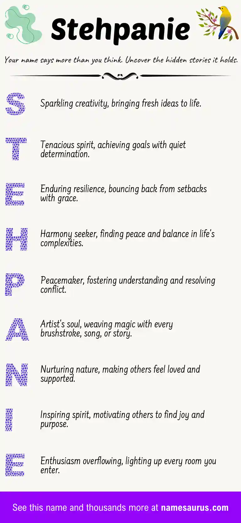 Acrostic poem about Stehpanie.