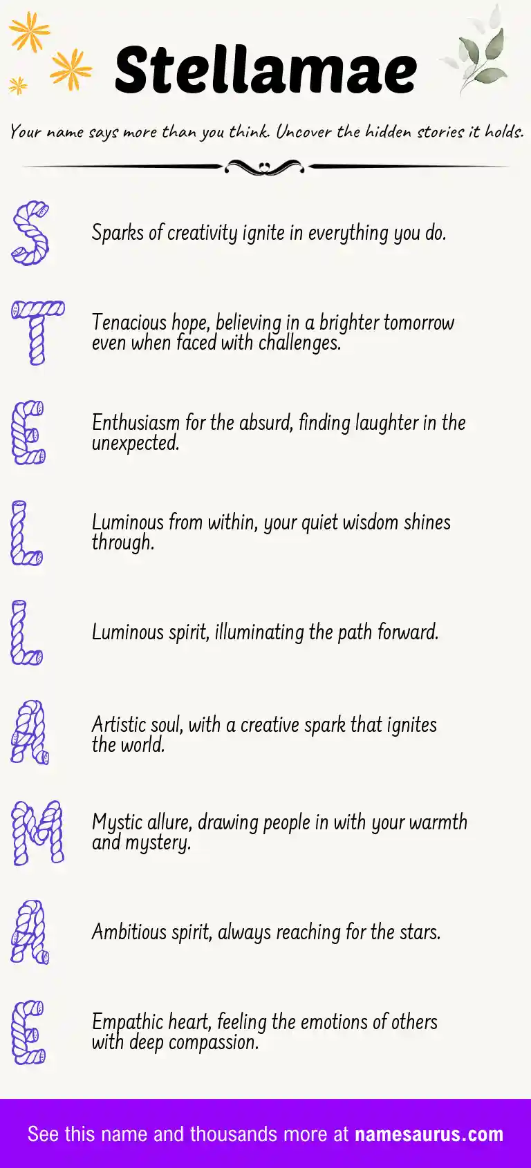 Acrostic poem about Stellamae.