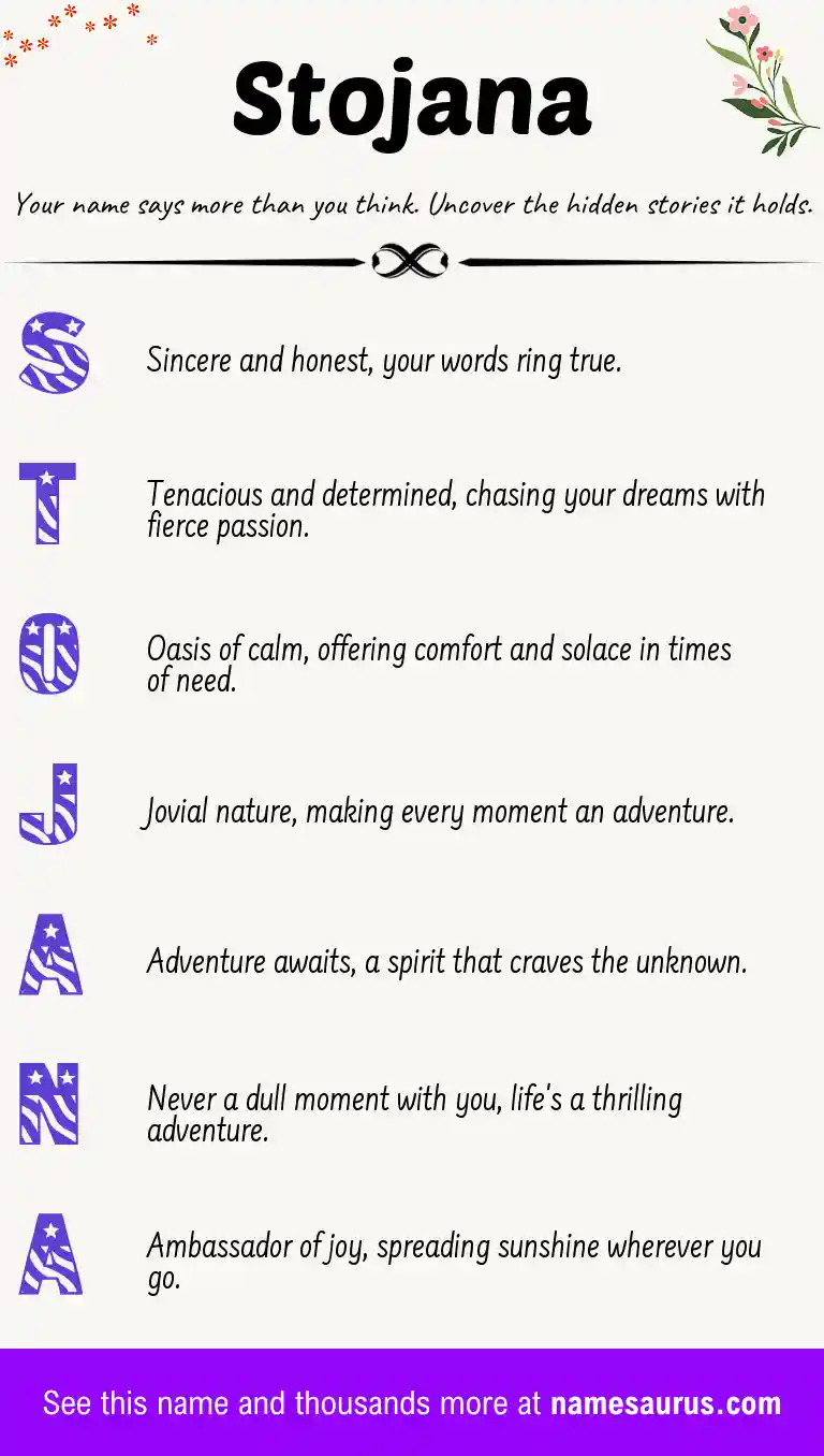 Acrostic poem about Stojana.