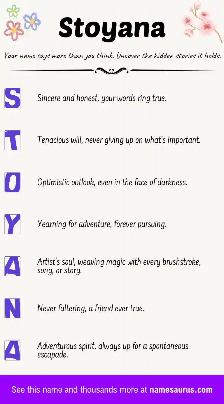 Acrostic poem about Stoyana.