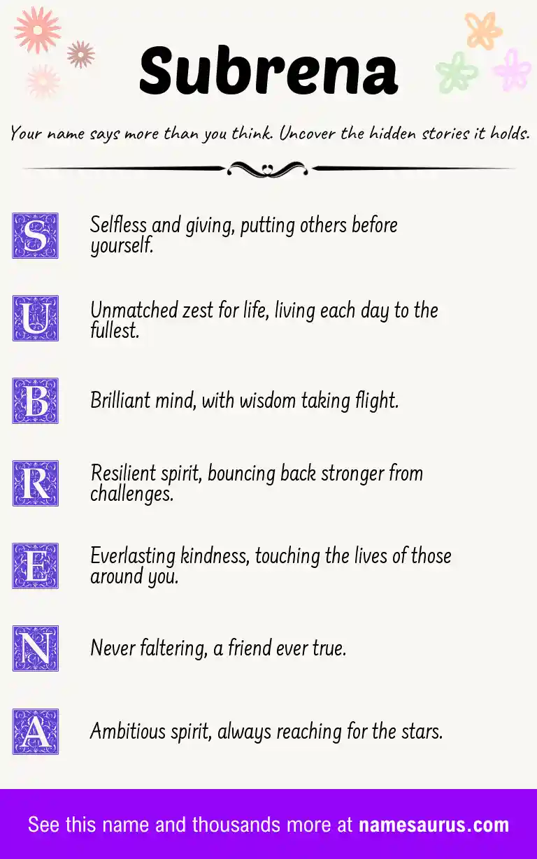 Acrostic poem about Subrena.