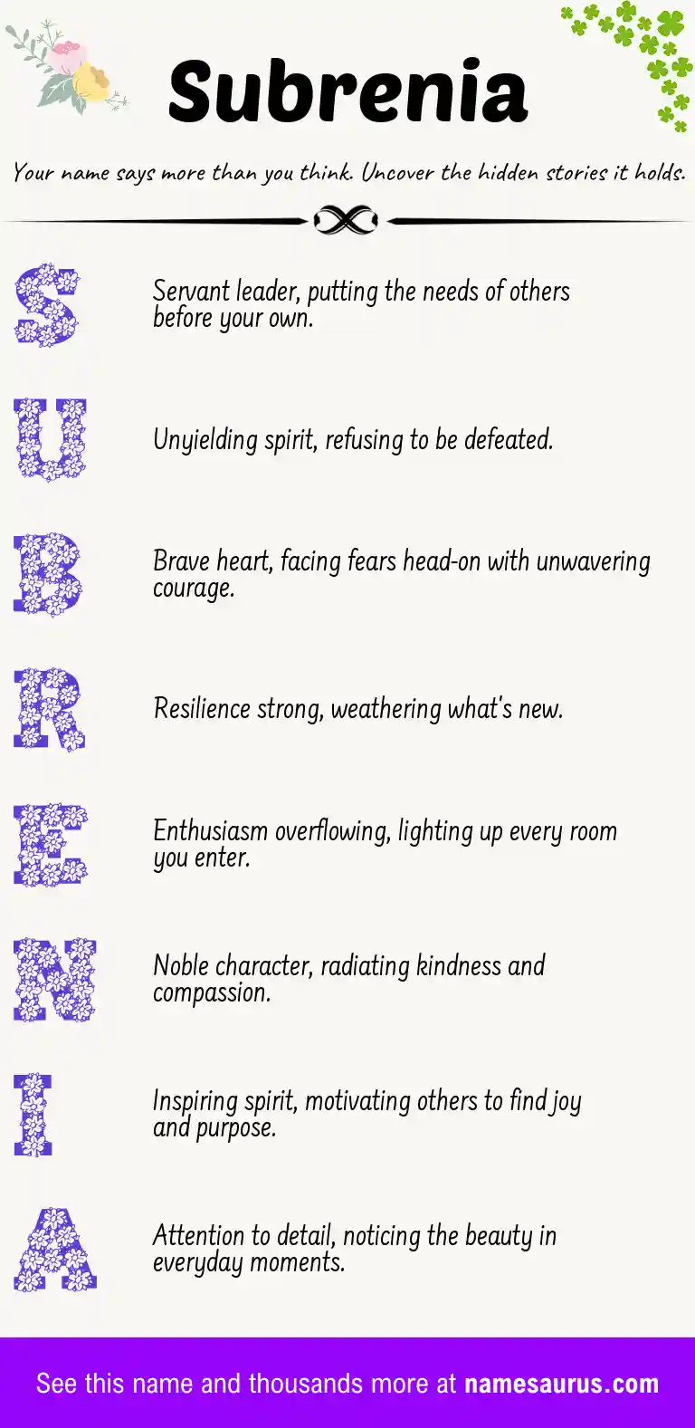 Acrostic poem about Subrenia.